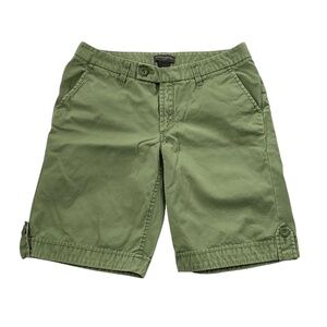 Banana Republic Bermuda Chino Shorts Sz 6 Green Button Hem Safari Heritage